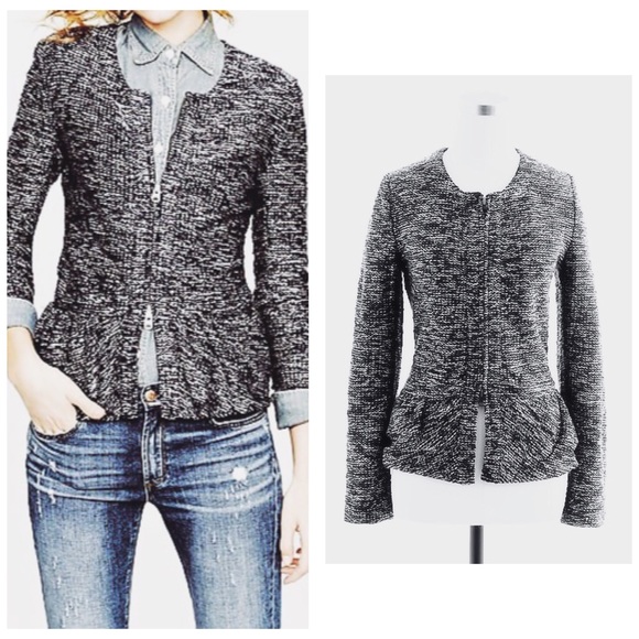 J. Crew Jackets & Blazers - J. Crew Bouclé zip front peplum jacket black/white